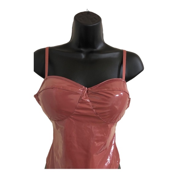 Mauve brown Pleather glossy padded spaghetti strap bustier bodysuit size Large - Picture 5 of 15